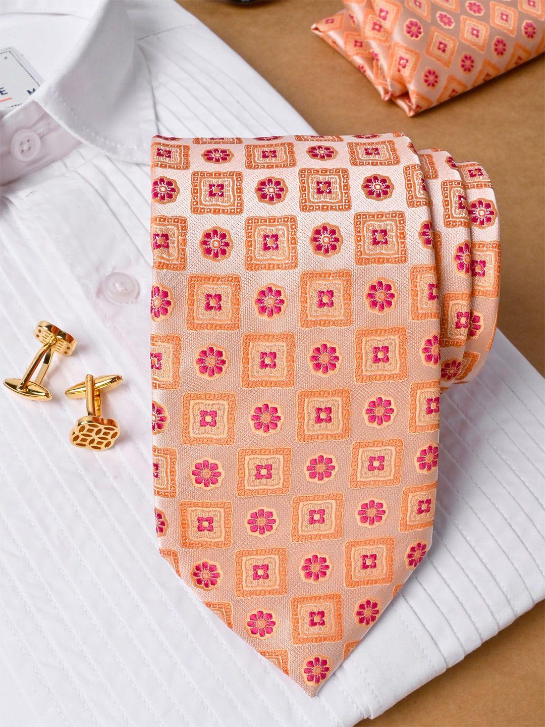 tistabene men floral handwoven micro silk necktie with pocket square & cufflinks set