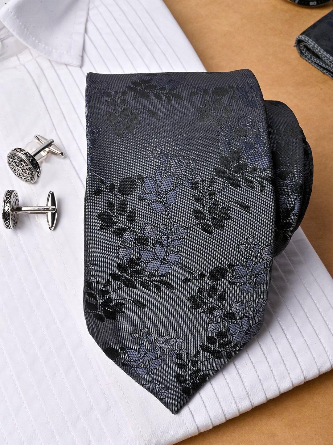 tistabene men floral woven design micro silk necktie with pocket square & cufflinks