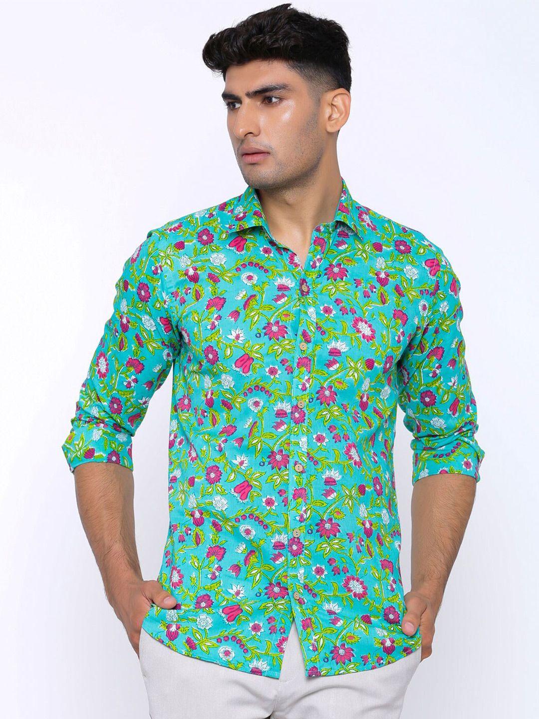 tistabene men green regular fit comfort printed cotton casual shirt