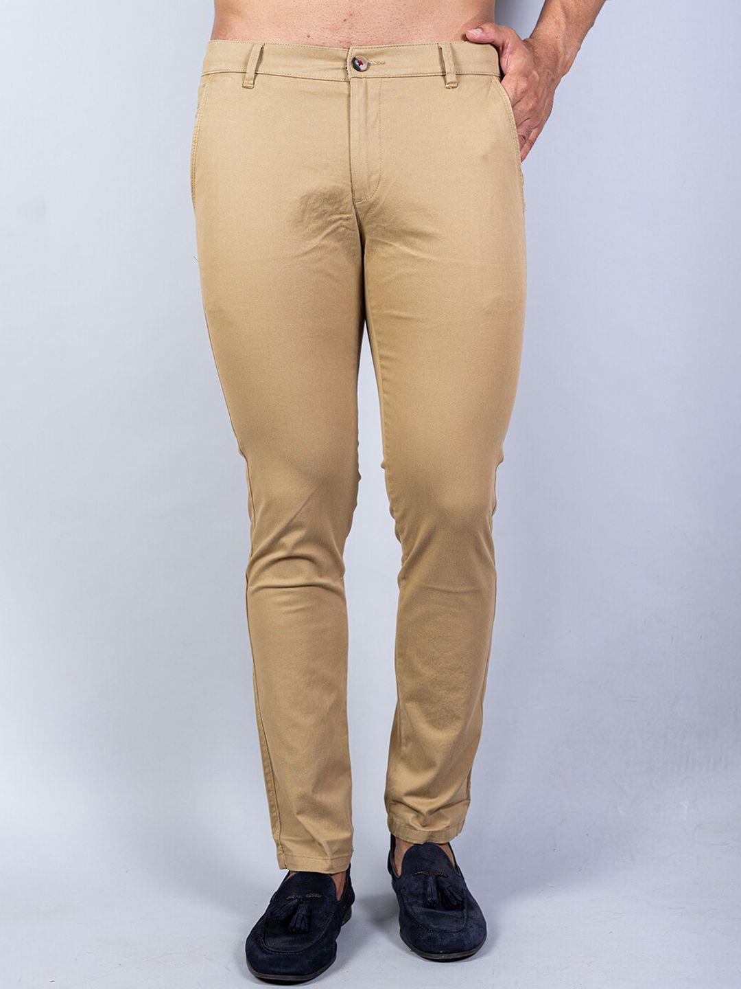 tistabene men khaki solid relaxed cotton chinos trouser