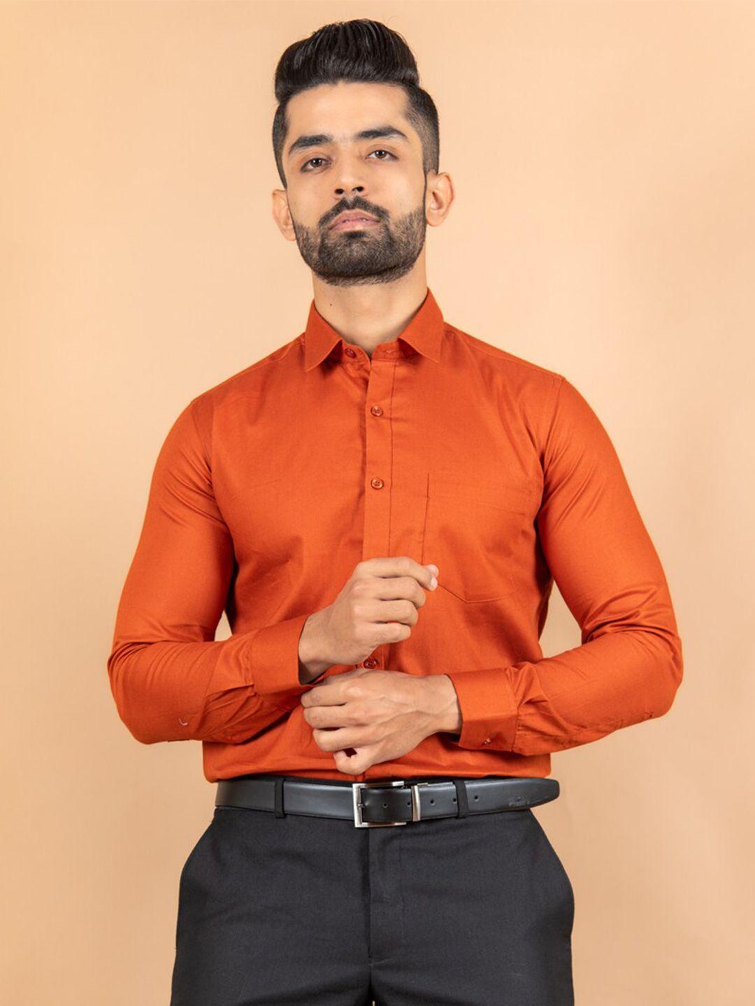 tistabene men orange solid comfort formal shirt