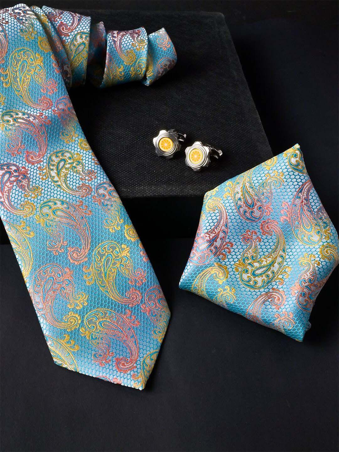 tistabene men paisley micro silk necktie with pocket square & cufflinks
