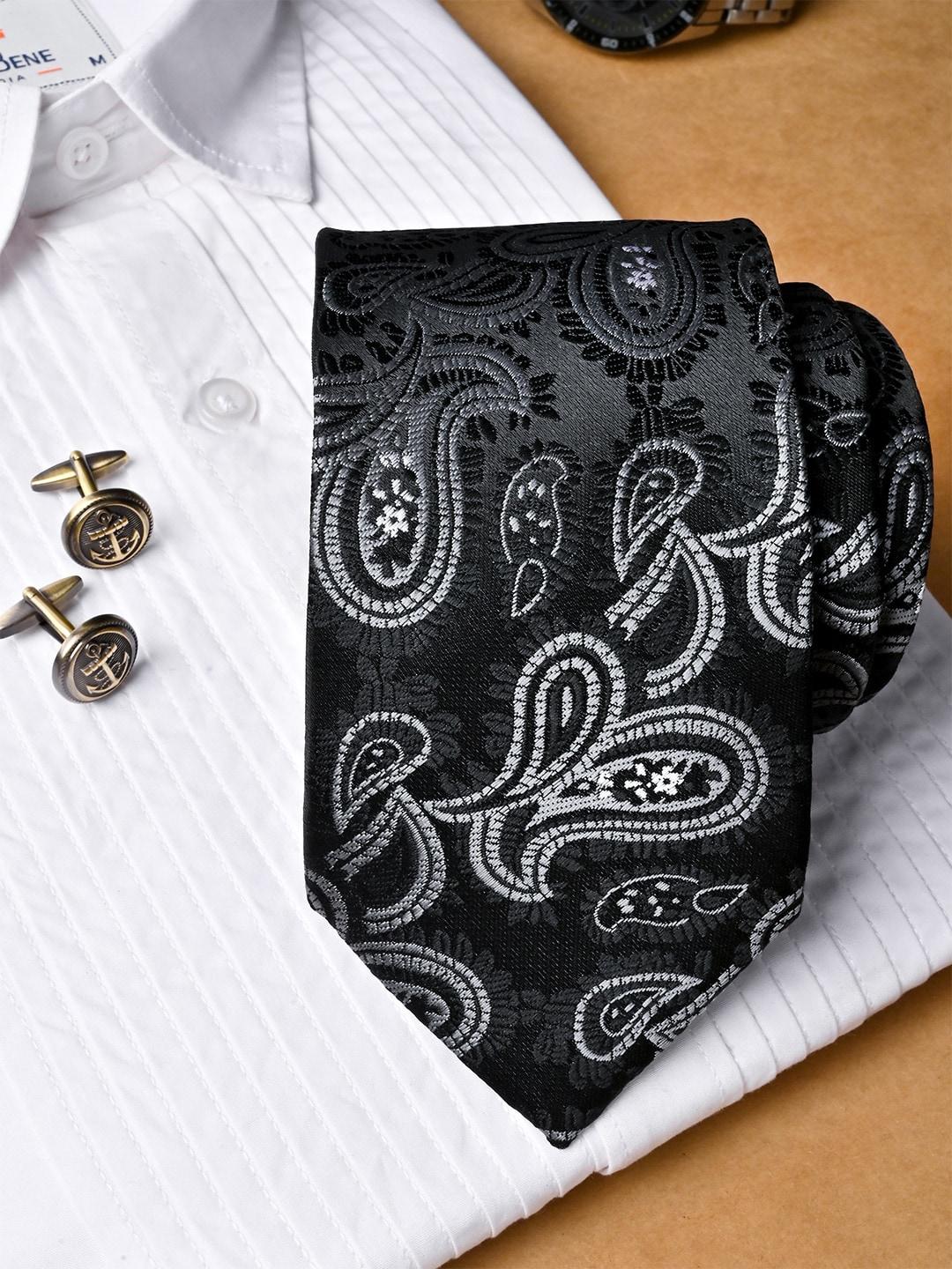 tistabene men paisley printed micro silk necktie with pocket square & cufflinks set