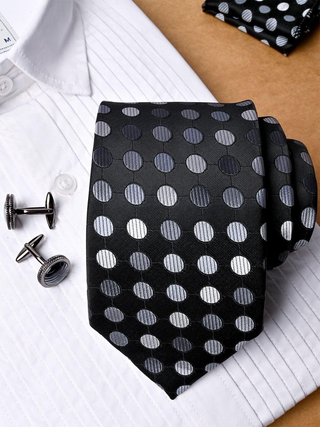 tistabene men polka dots woven design micro silk necktie with pocket square & cufflinks