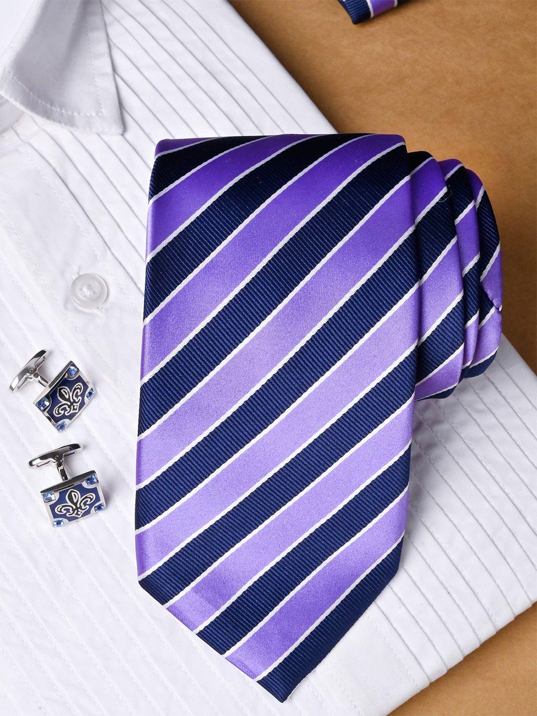 tistabene men striped micro silk necktie with pocket square & cufflinks