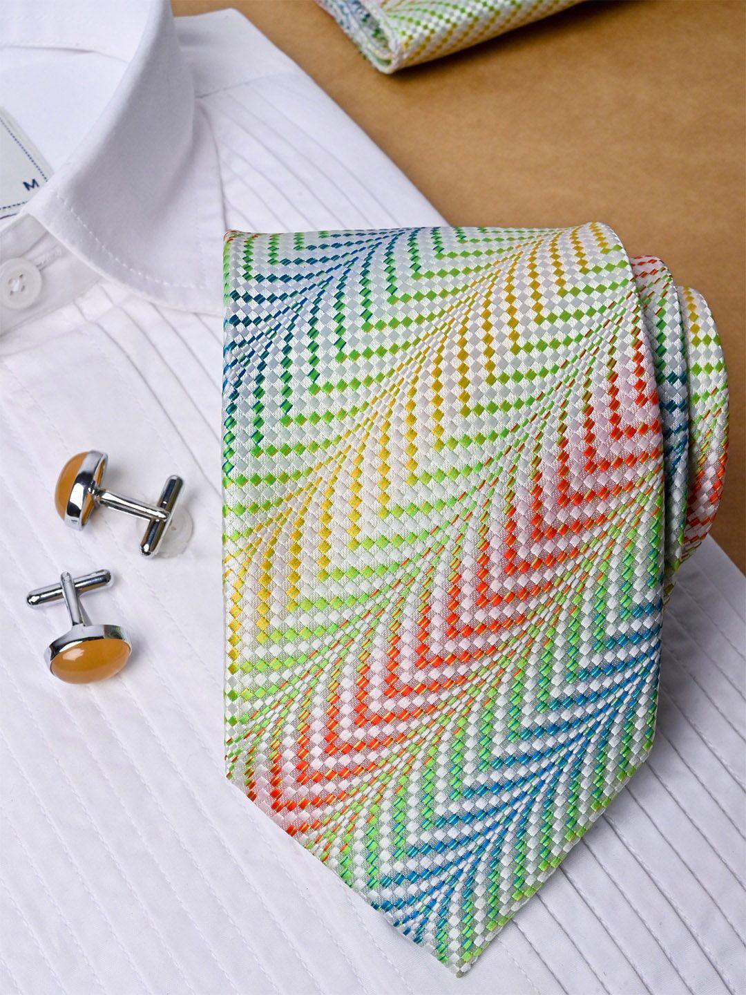 tistabene men woven design micro silk necktie with pocket square & cufflinks