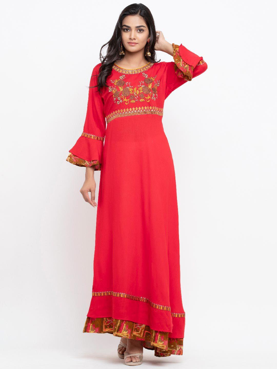 tistabene red & imperial red embroidered anarkali dress
