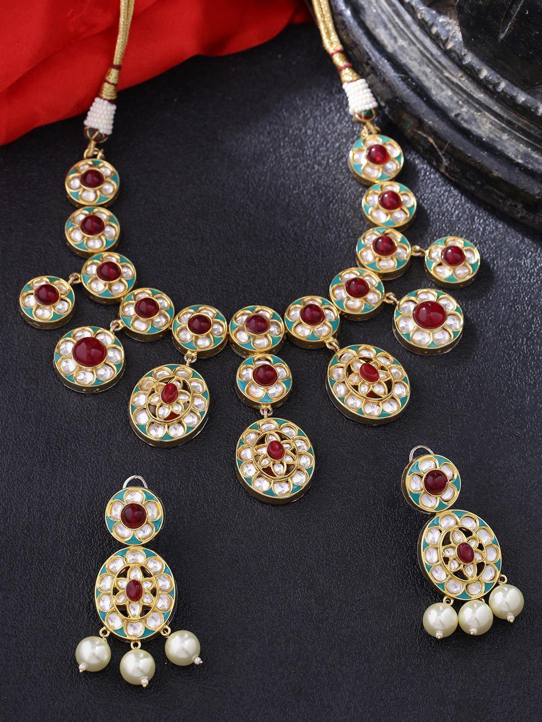 tistabene women gold-plated & red stone- studded jewellery set