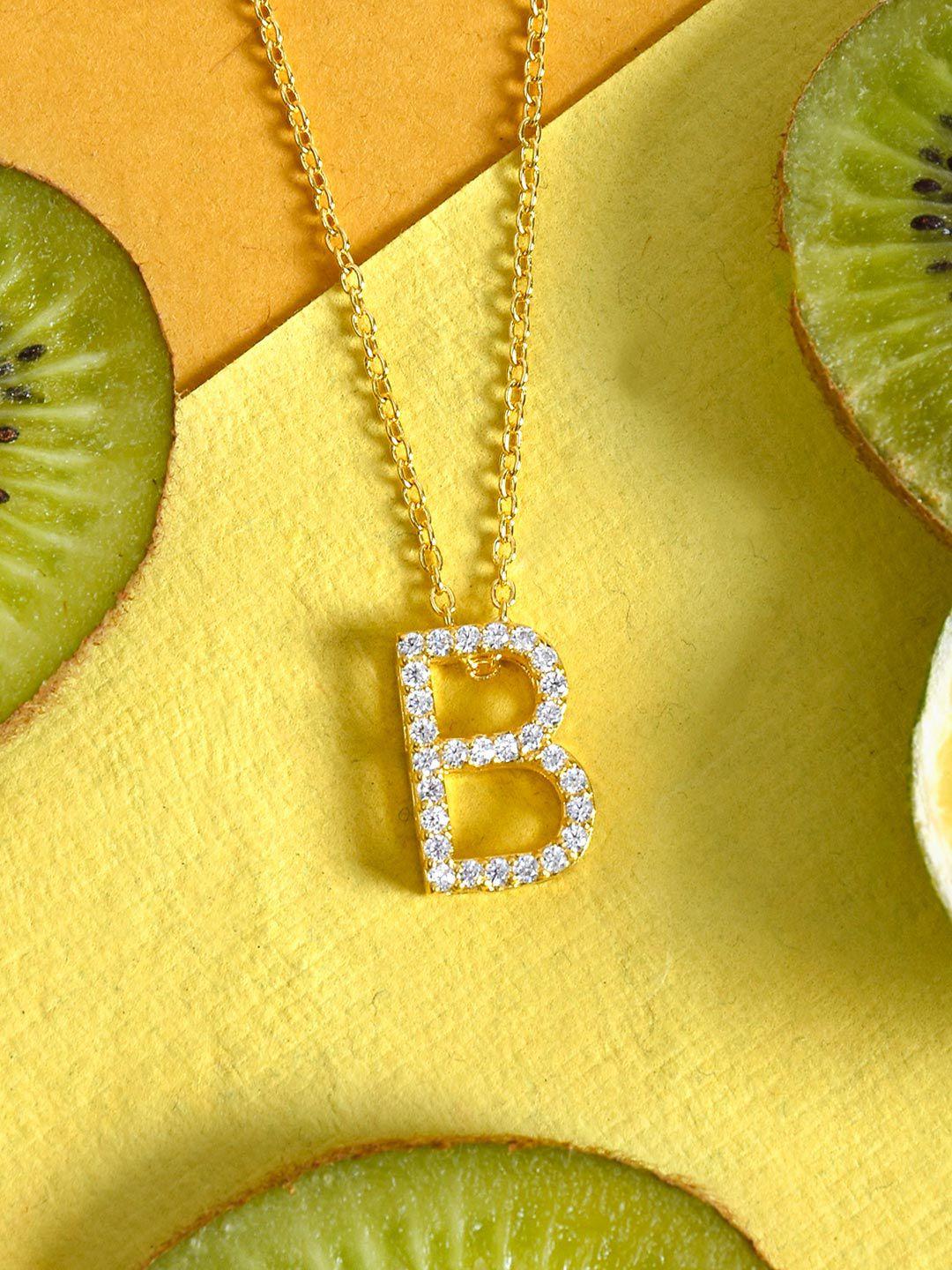 tistabene women gold-plated white stone-studded alphabet b pendant with chain