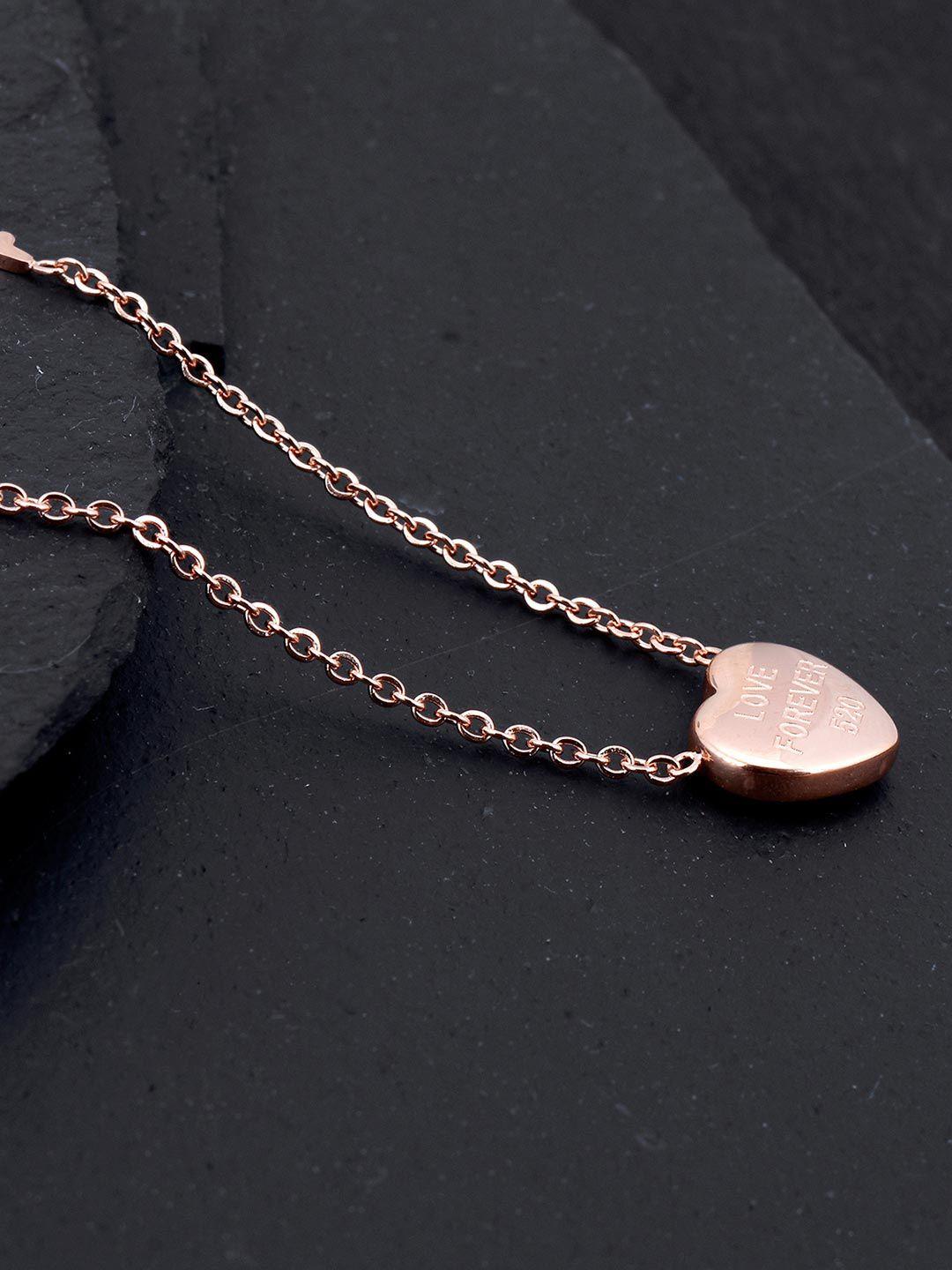 tistabene women rose-gold plated open heart-shaped & engraved pendant with chain