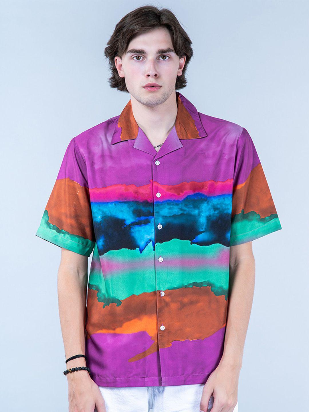 tistabene abstract printed cuban collar new oversized fit casual shirt