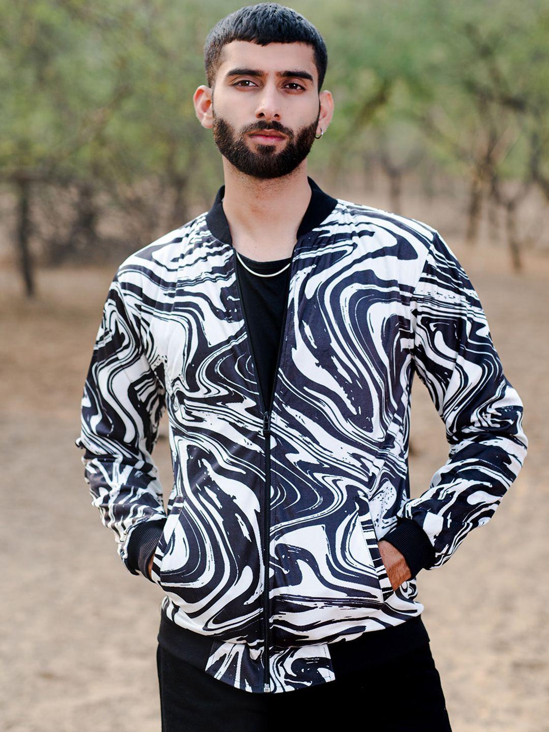 tistabene abstract printed lightweight velvet bomber jacket