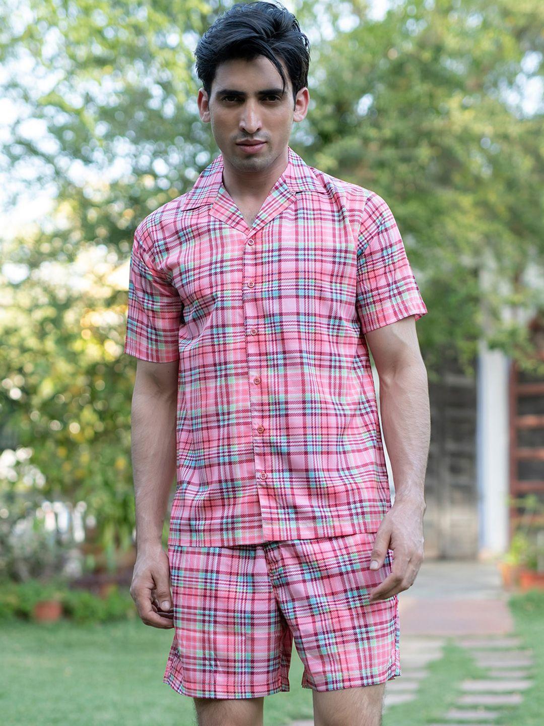 tistabene checked shirt and shorts night suit