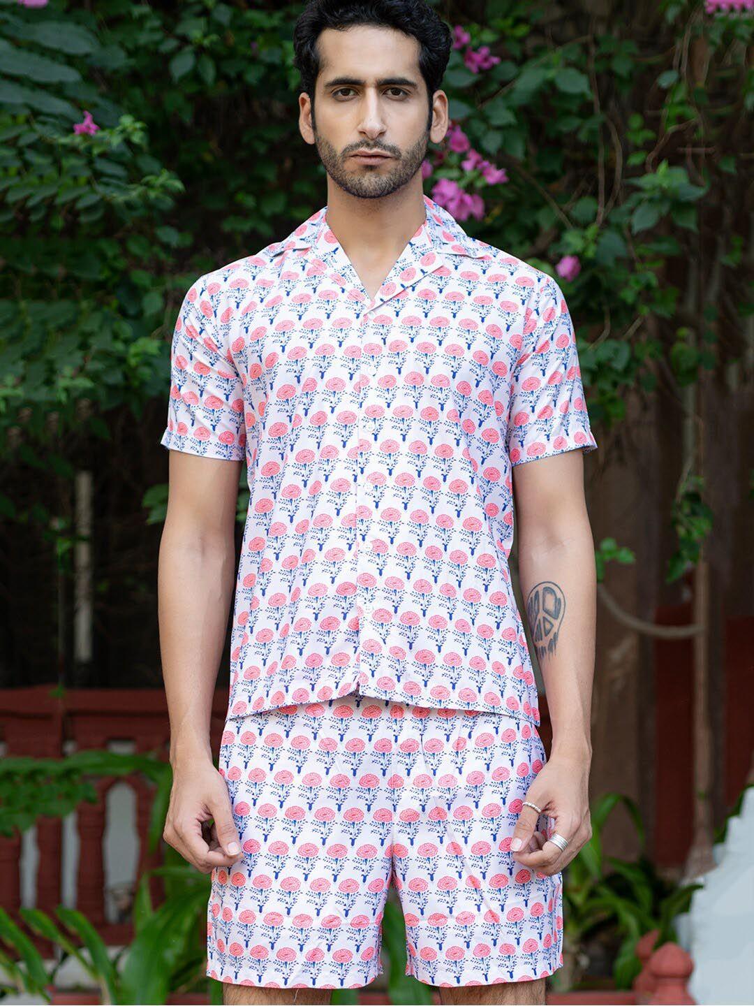 tistabene floral printed cuban collar shirt & shorts