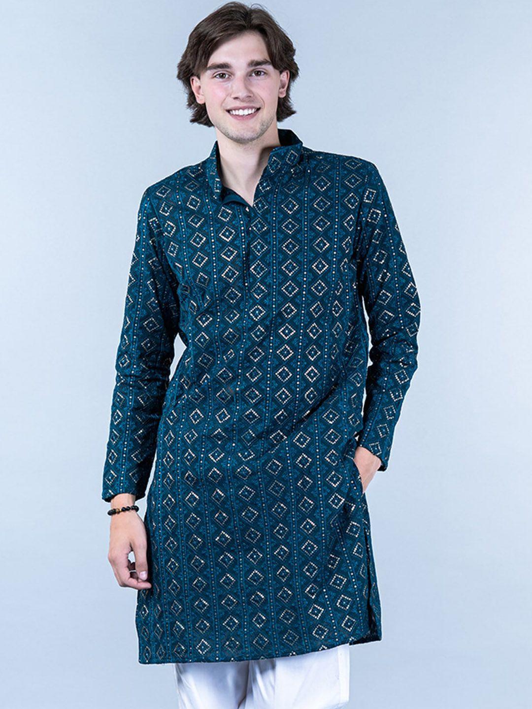 tistabene geometric embroidered sequinned pure cotton kurta