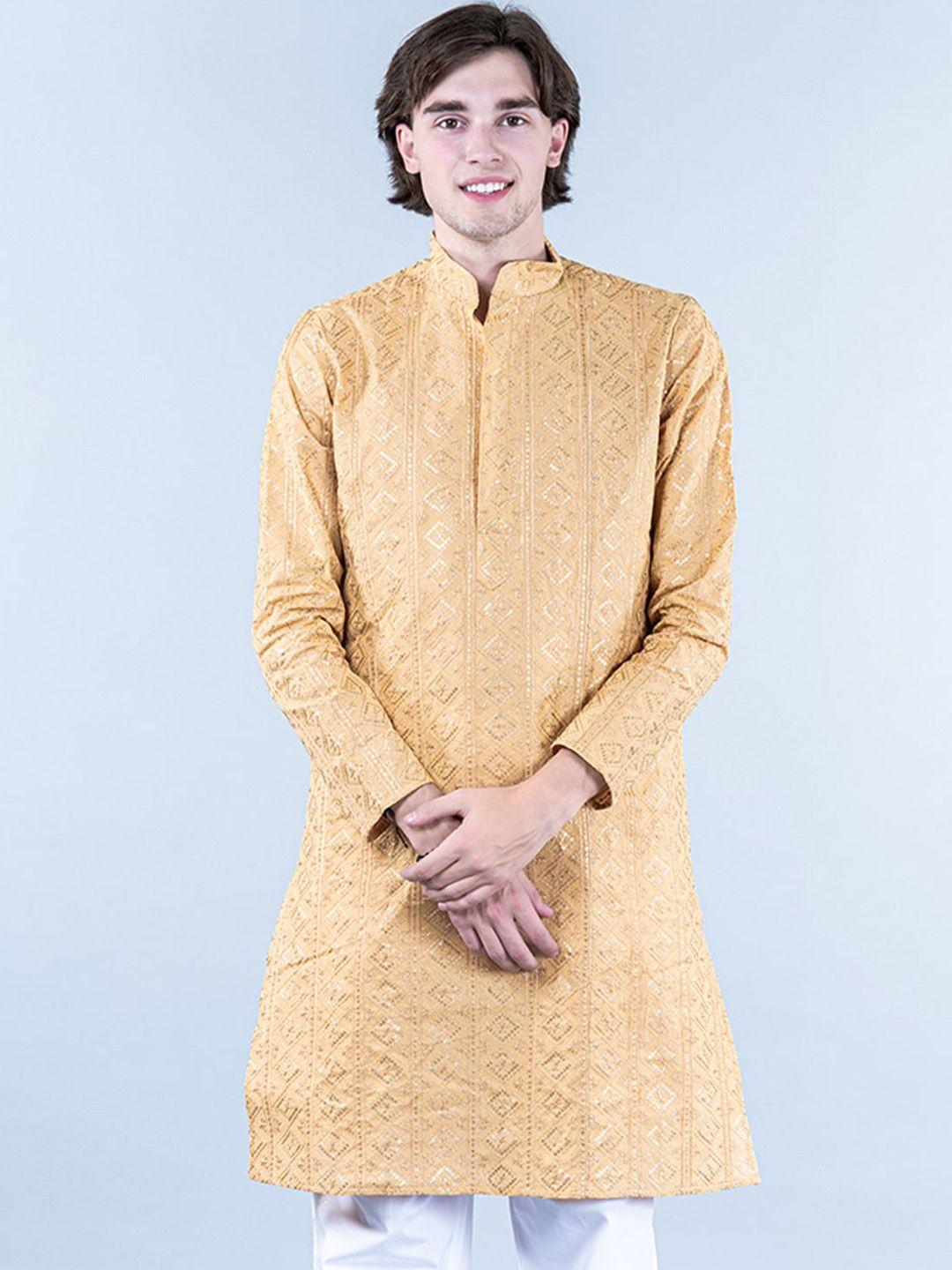 tistabene geometric embroidered sequinned pure cotton kurta