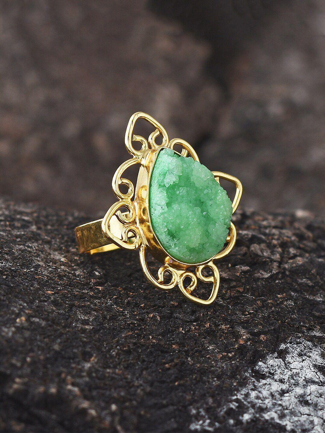 tistabene gold-plated & green stone-studded contemporary designer cocktail ring
