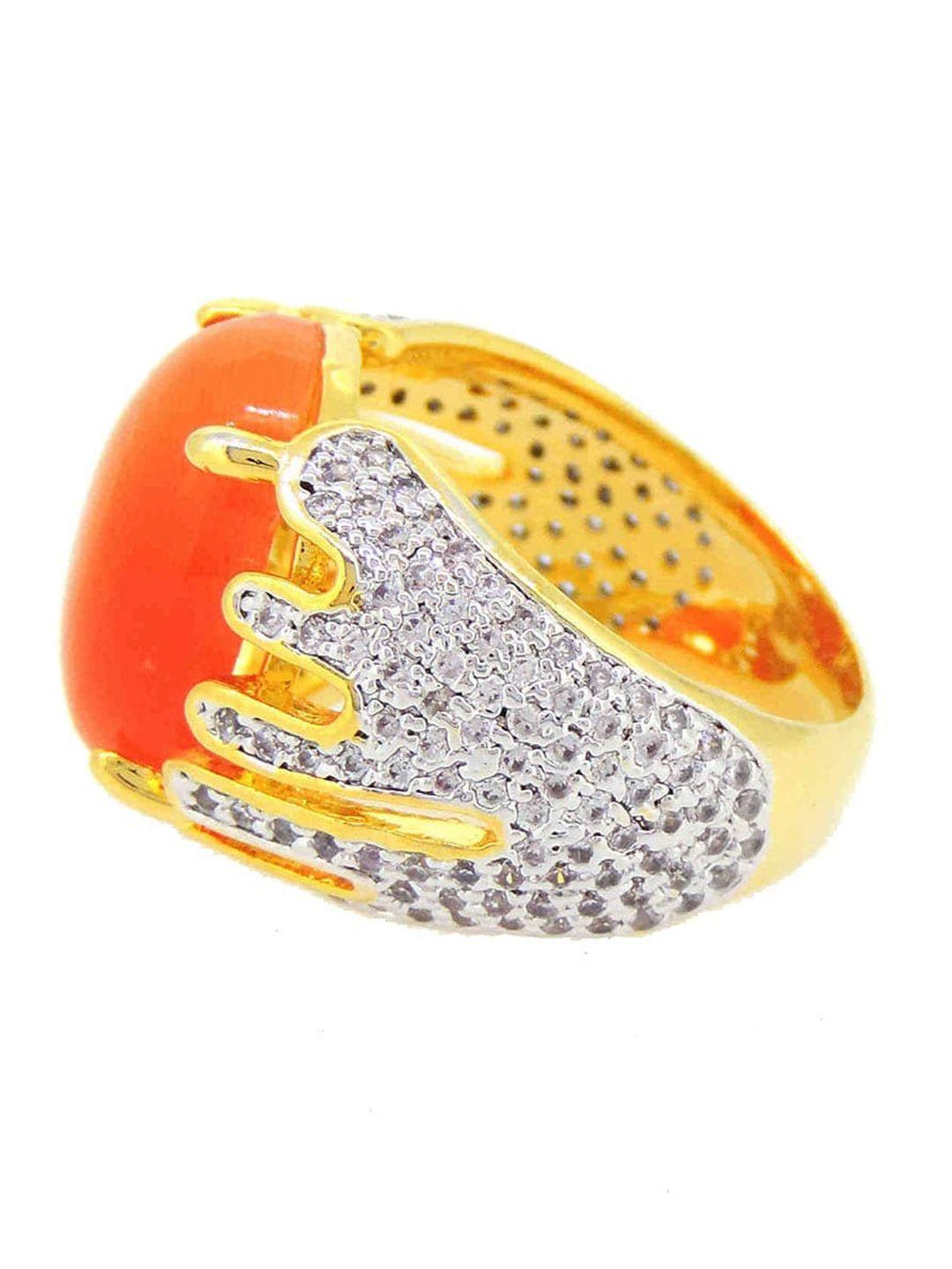 tistabene gold-plated orange studded finger ring