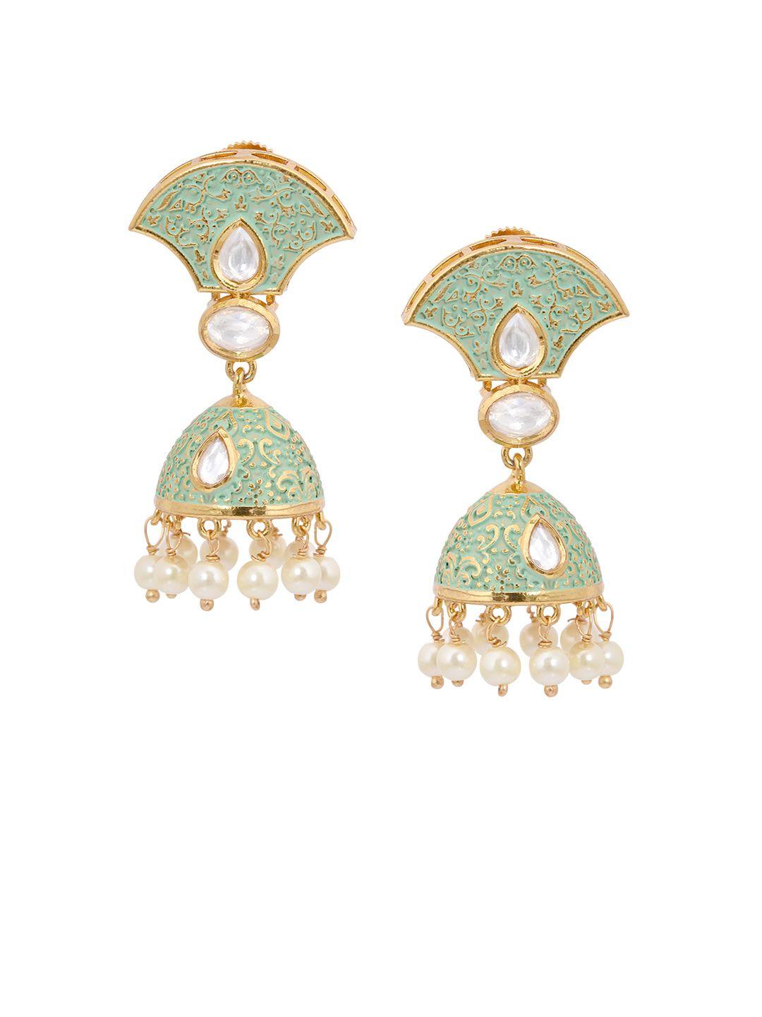 tistabene green & gold-plated enamelled dome shaped jhumkas