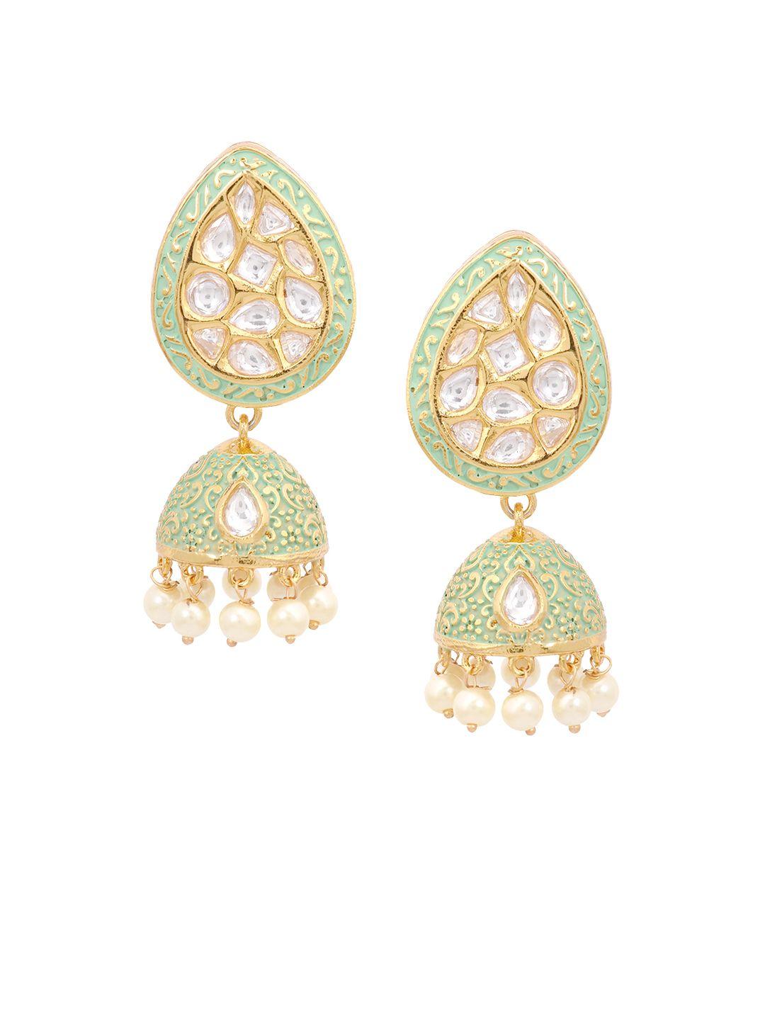 tistabene green & gold-plated enamelled dome shaped jhumkas