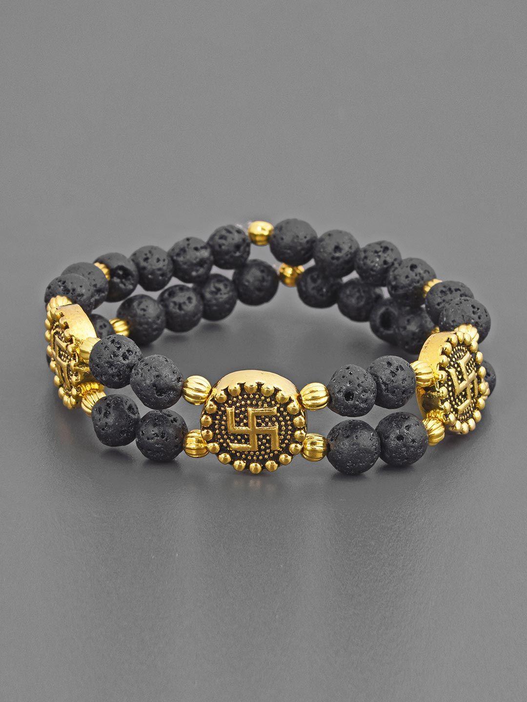 tistabene men black & gold-toned temple gold-plated charm bracelet