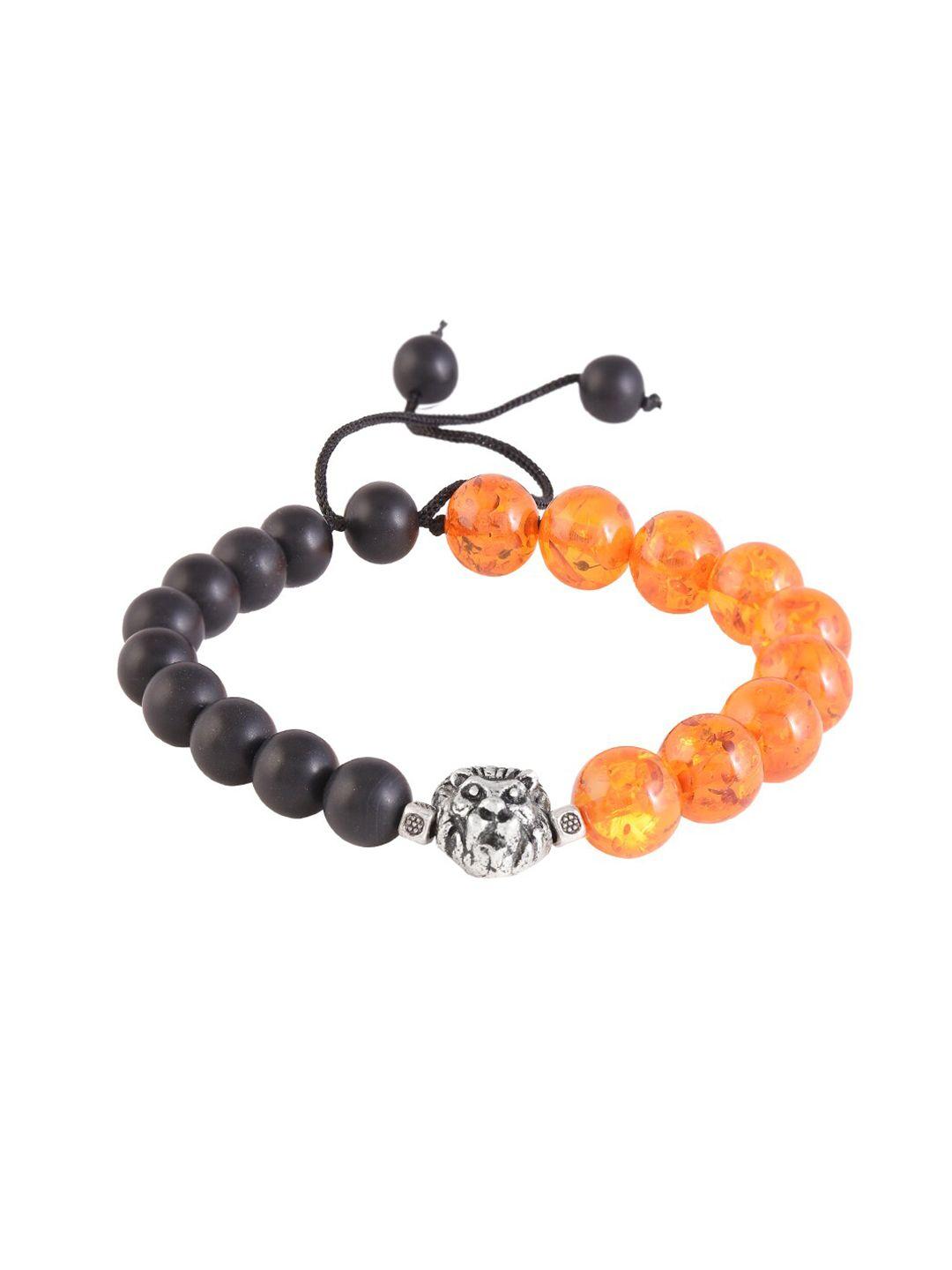 tistabene men black & orange rhodium-plated charm adjustable bracelet