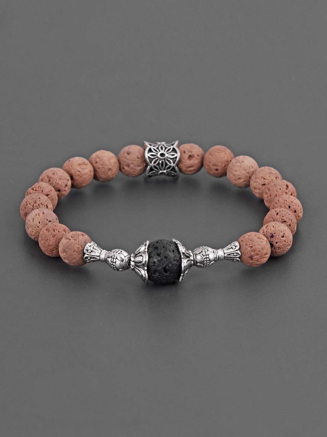 tistabene men black & peach-coloured silver-plated charm bracelet