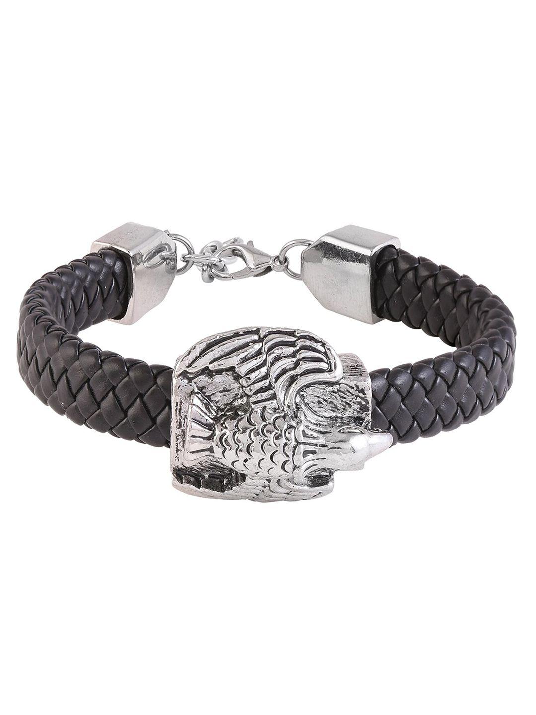 tistabene men black & silver-toned rhodium-plated charm bracelet