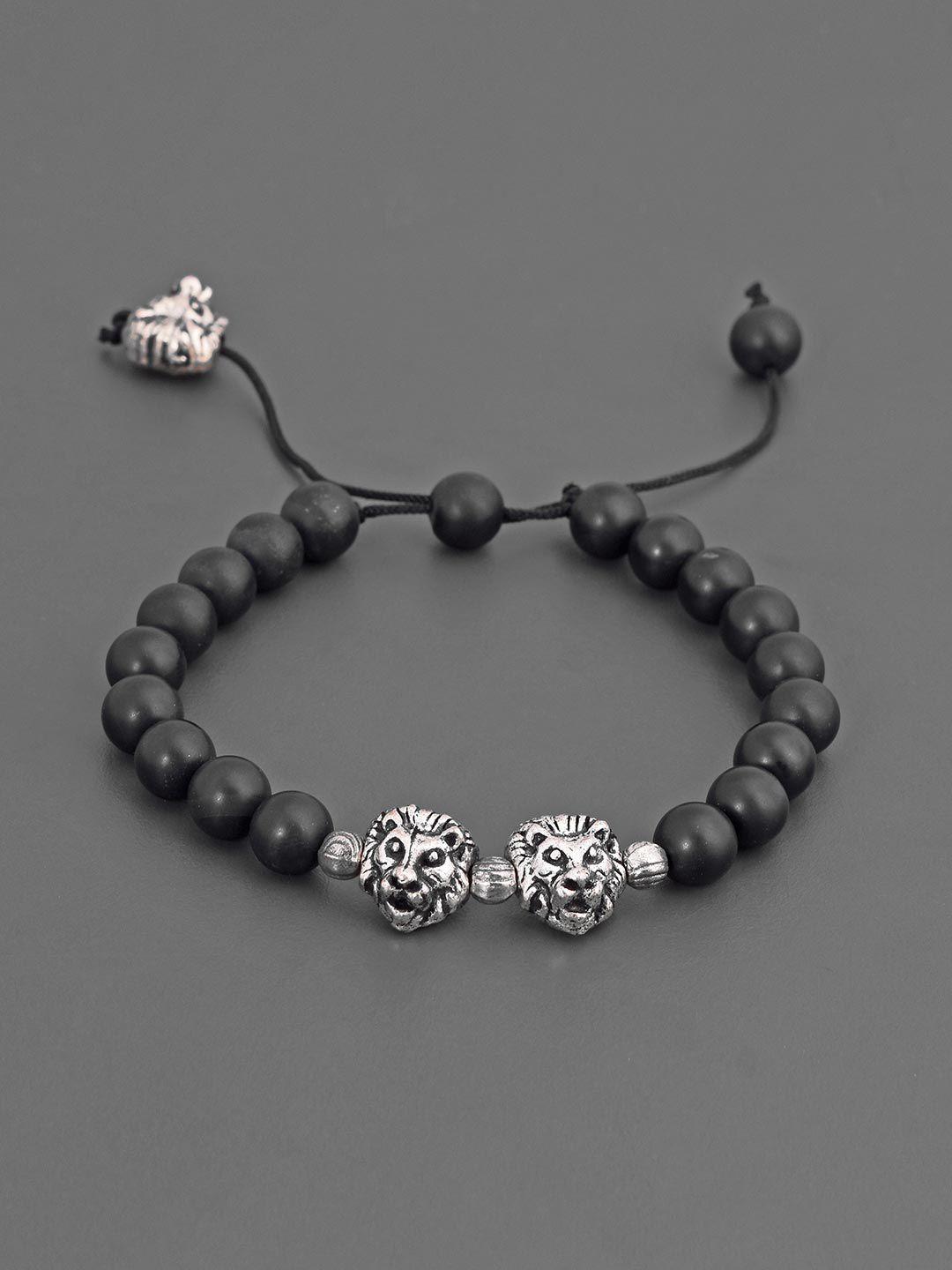 tistabene men black & silver-toned tribal rhodium-plated charm bracelet