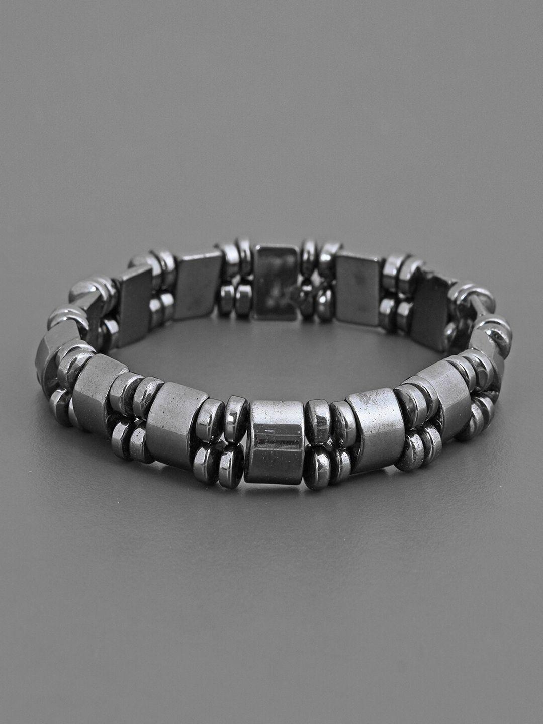 tistabene men black metallic elasticated bracelet