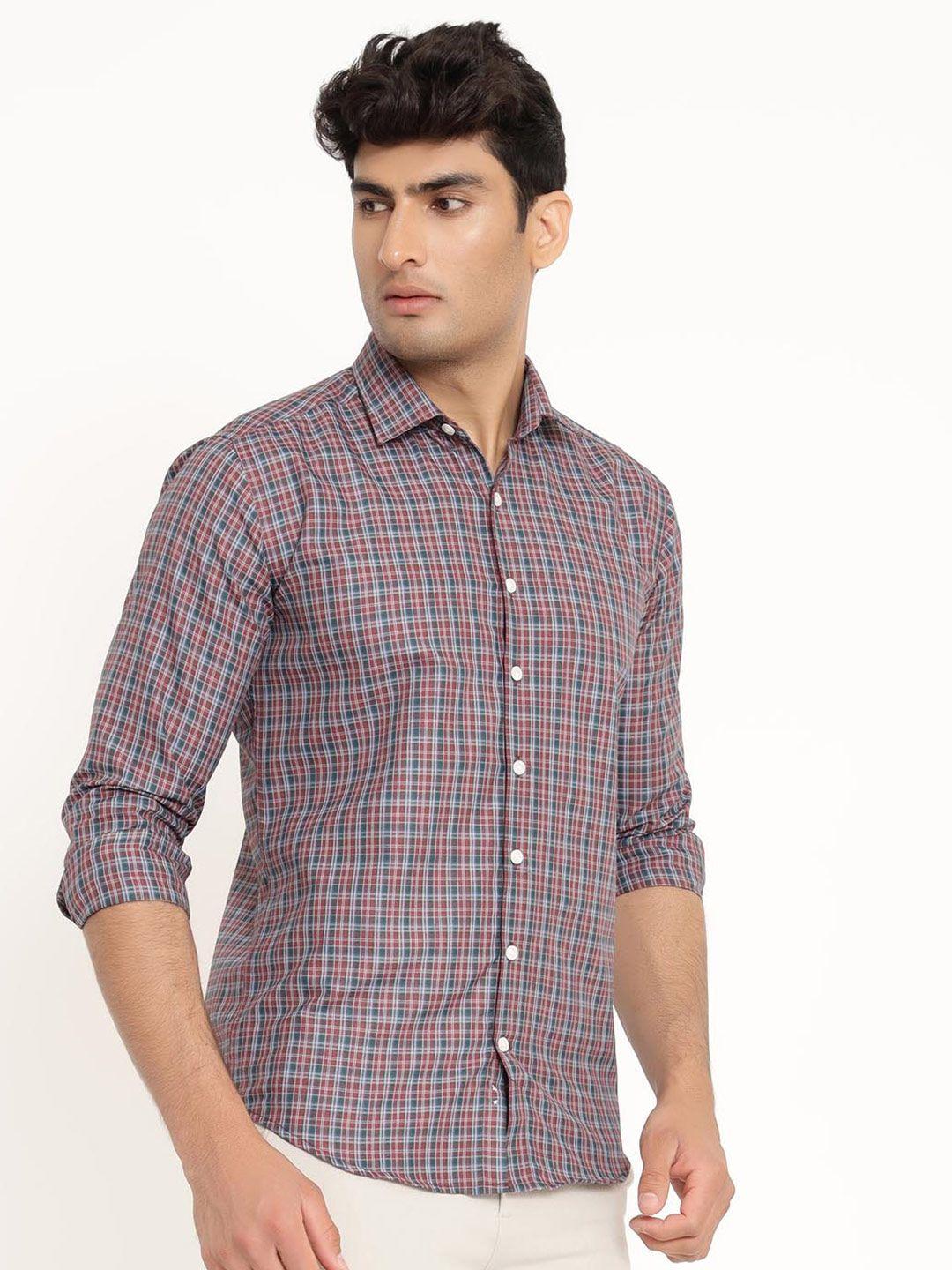 tistabene men blue comfort checked cotton casual shirt