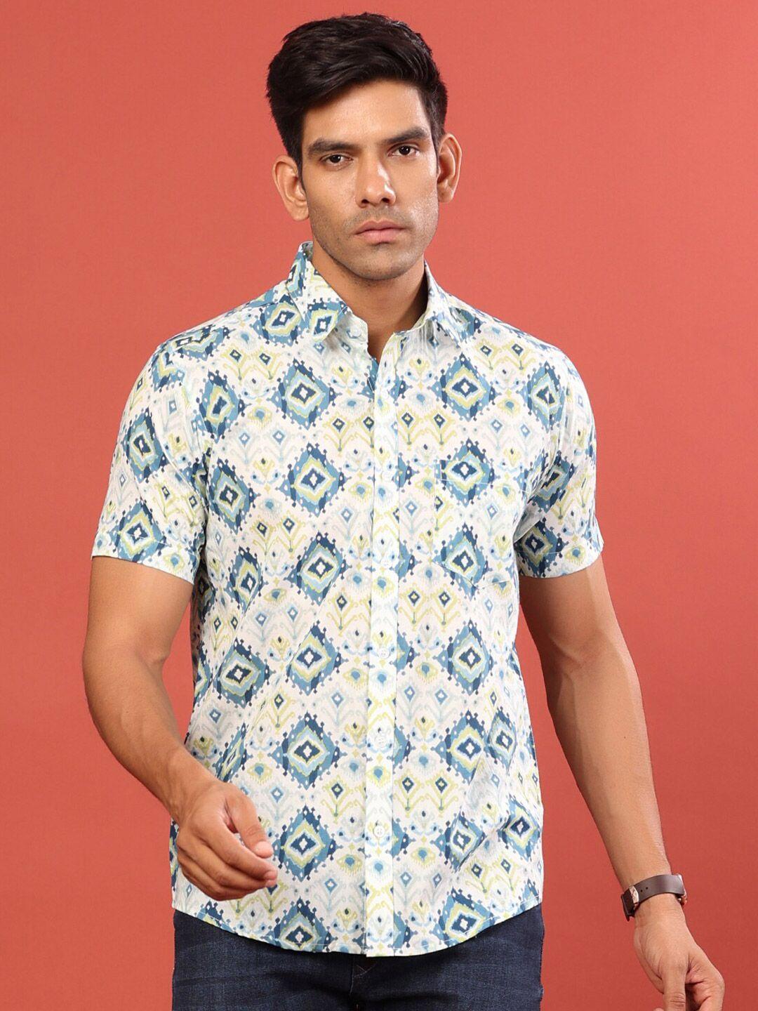 tistabene men blue comfort printed casual shirt