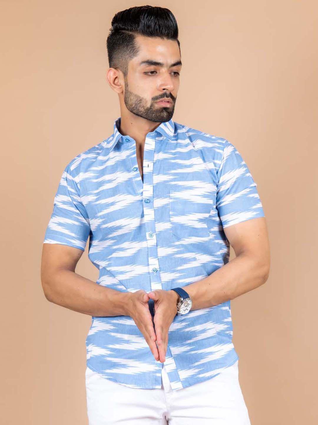 tistabene men blue comfort regular fit printed casual shirt