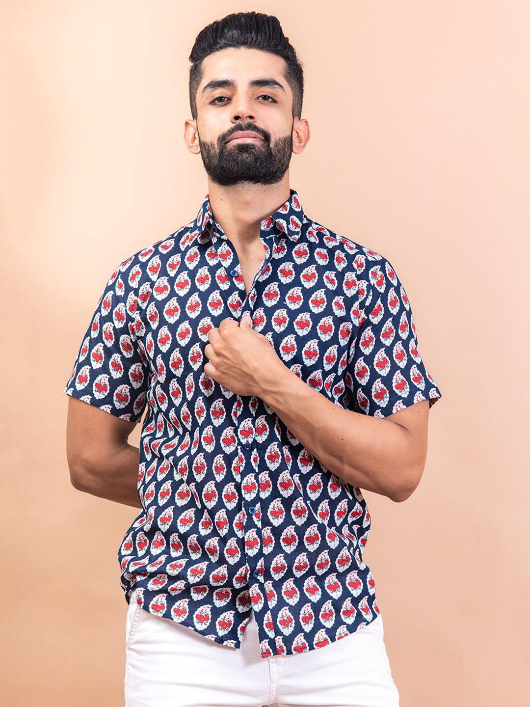 tistabene men blue jaipuri printed casual shirt