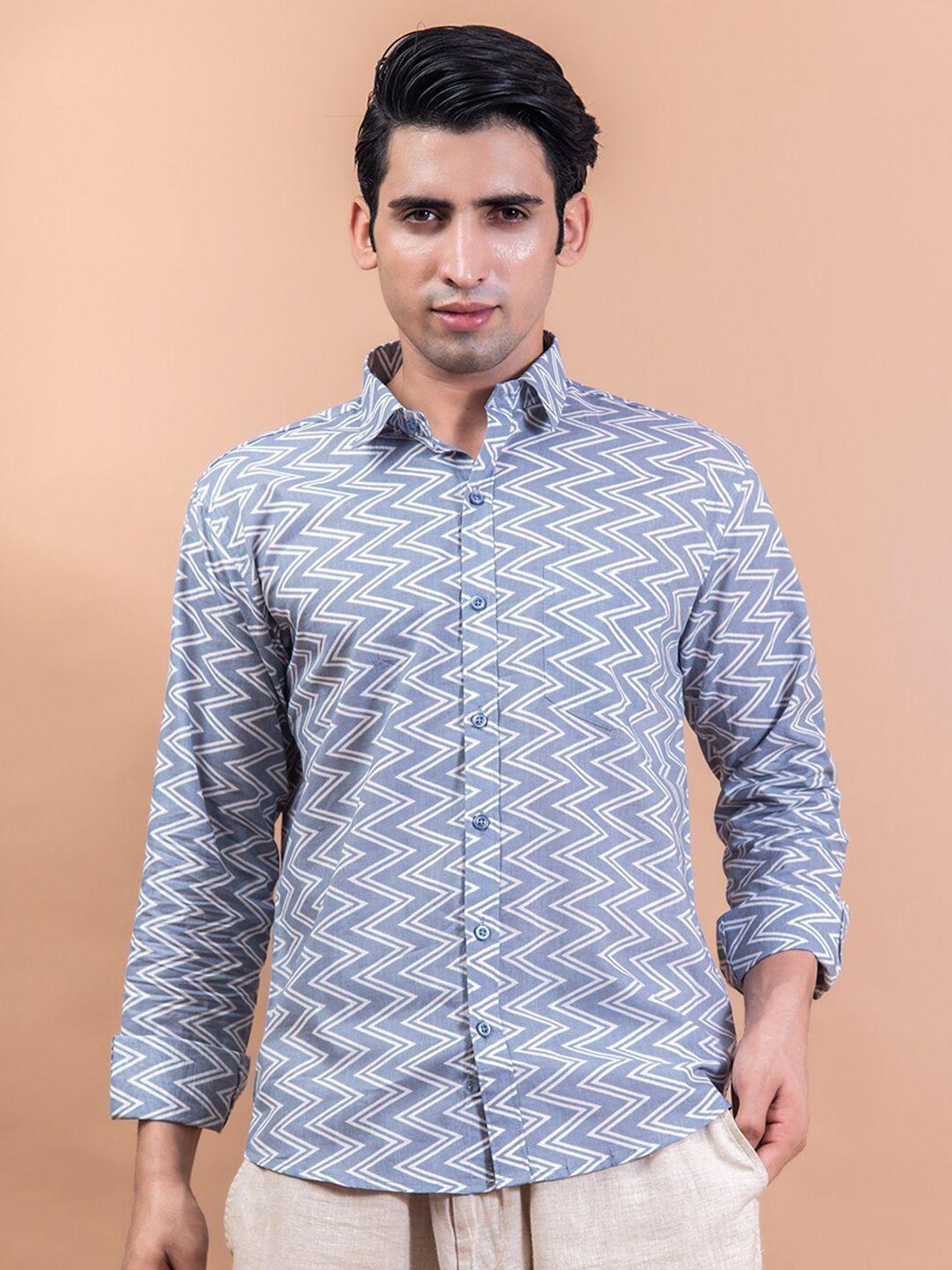 tistabene men blue printed casual shirt