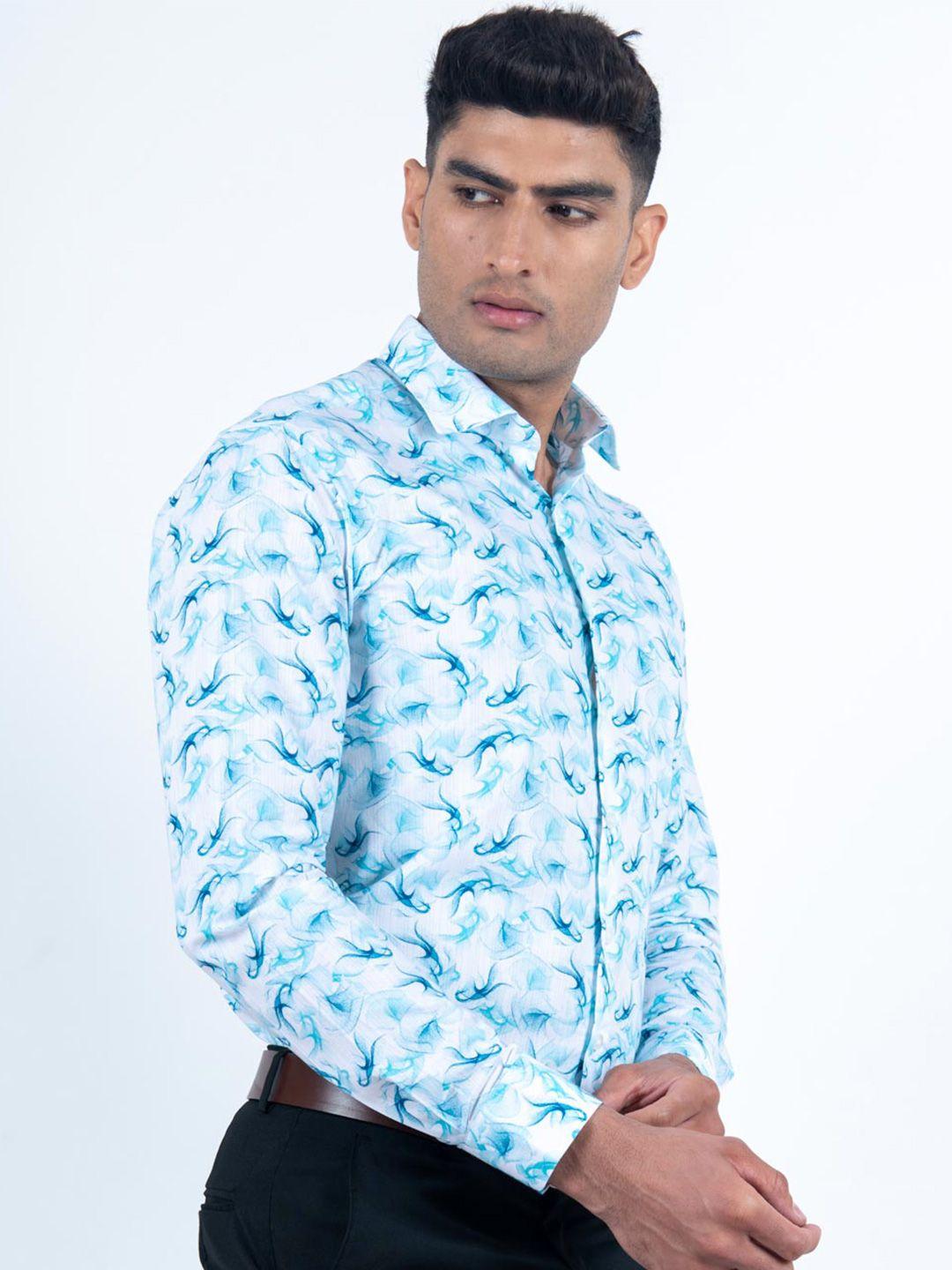 tistabene men blue regular fit comfort printed cotton formal shirt