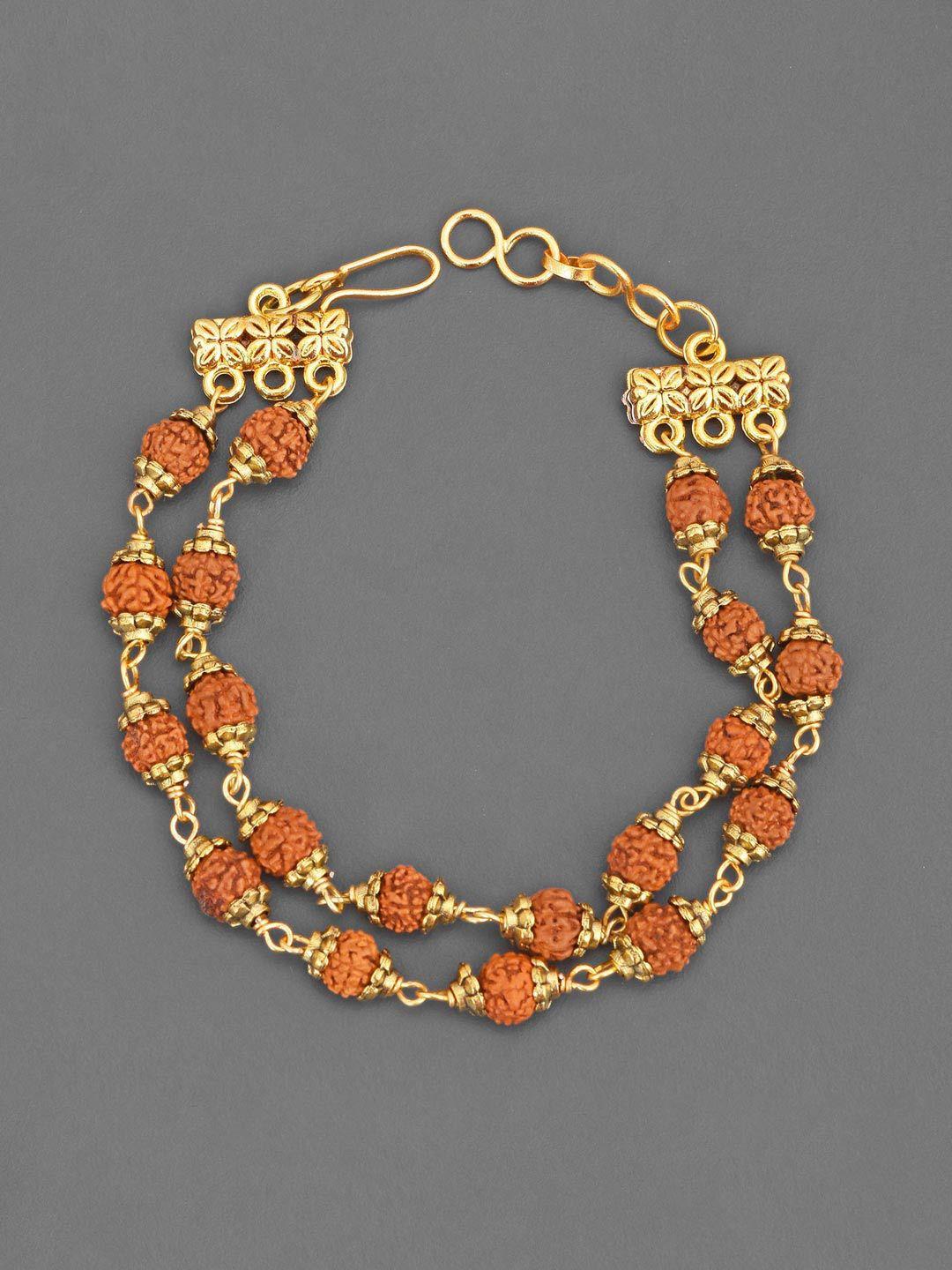 tistabene men brown & gold-toned gold-plated charm rudraksha bracelet