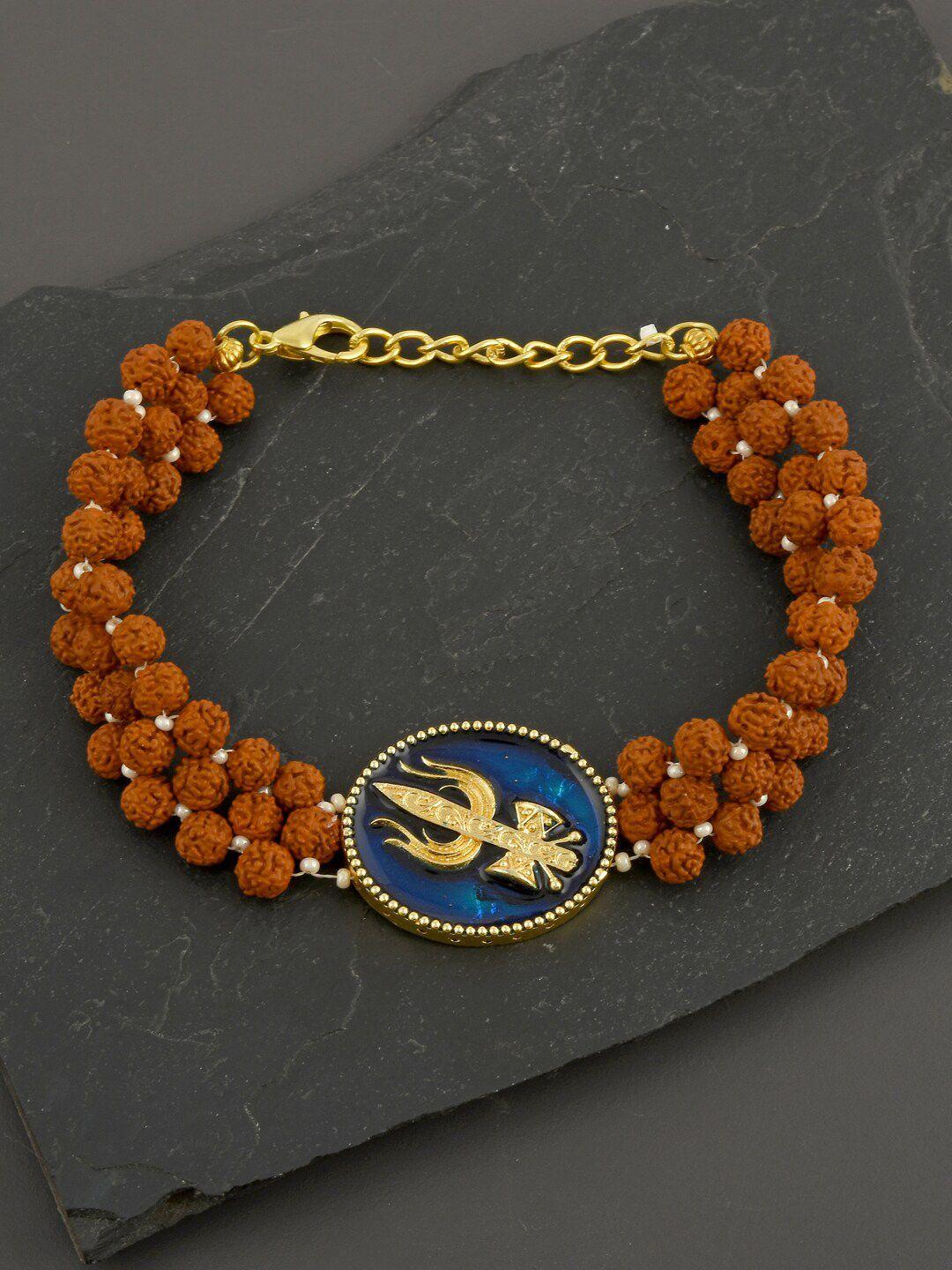 tistabene men brown & gold-toned gold-plated trishool charm bracelet