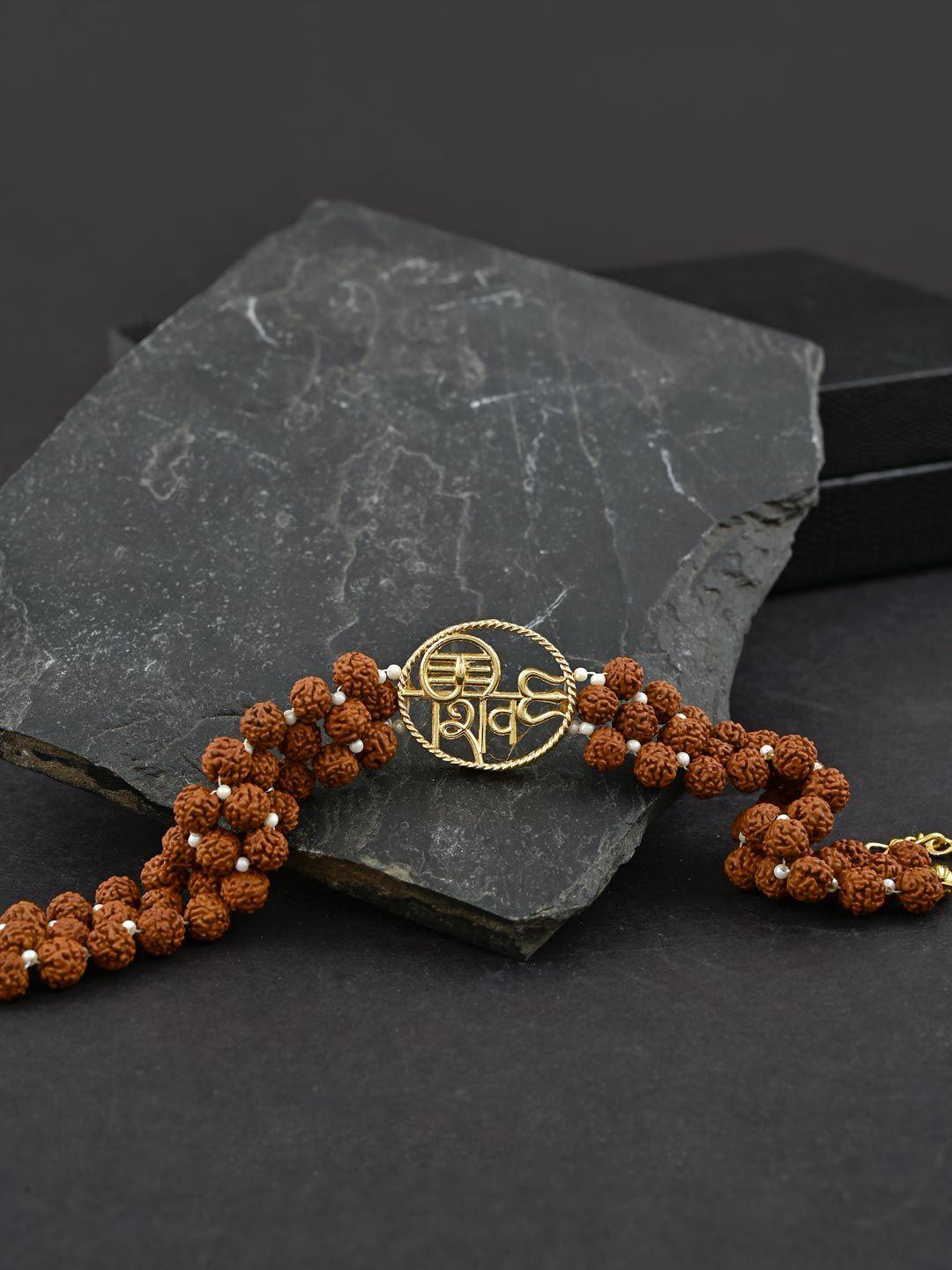 tistabene men brown & gold-toned rudraksha charm bracelet