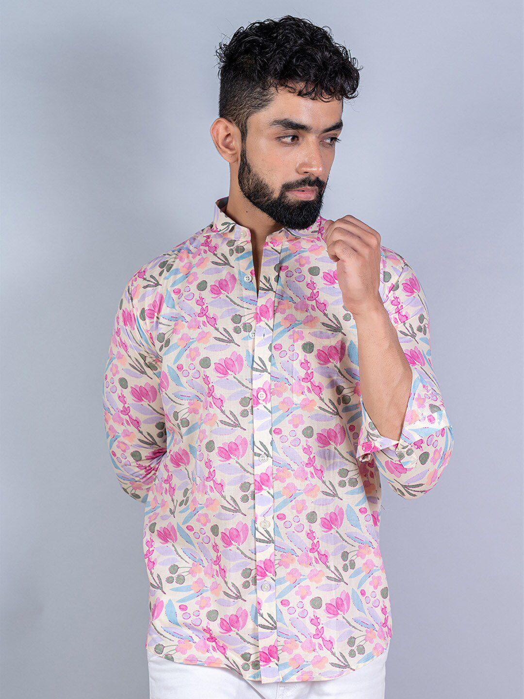 tistabene men cream-coloured floral printed casual shirt