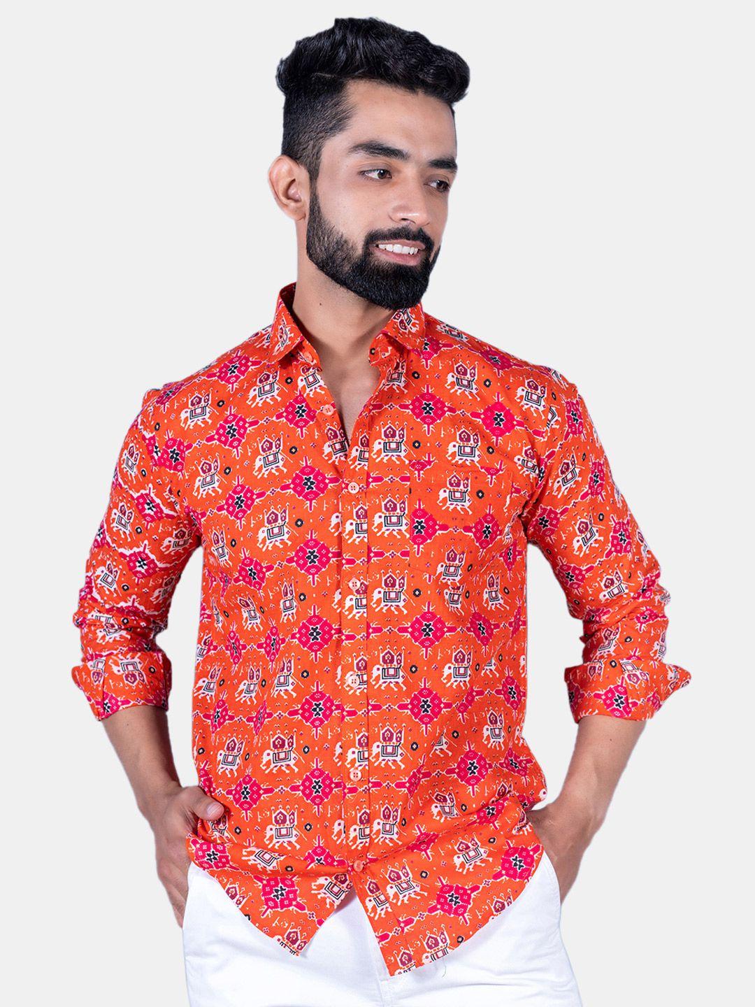 tistabene men elephant ikat printed cotton casual shirt