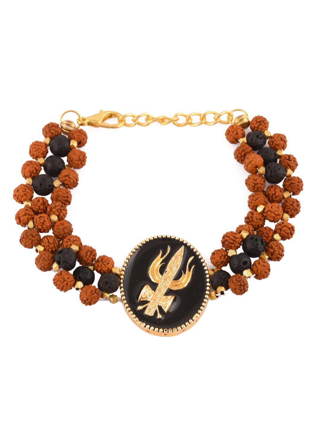 tistabene men gold-toned & black gold-plated trishool charm bracelet