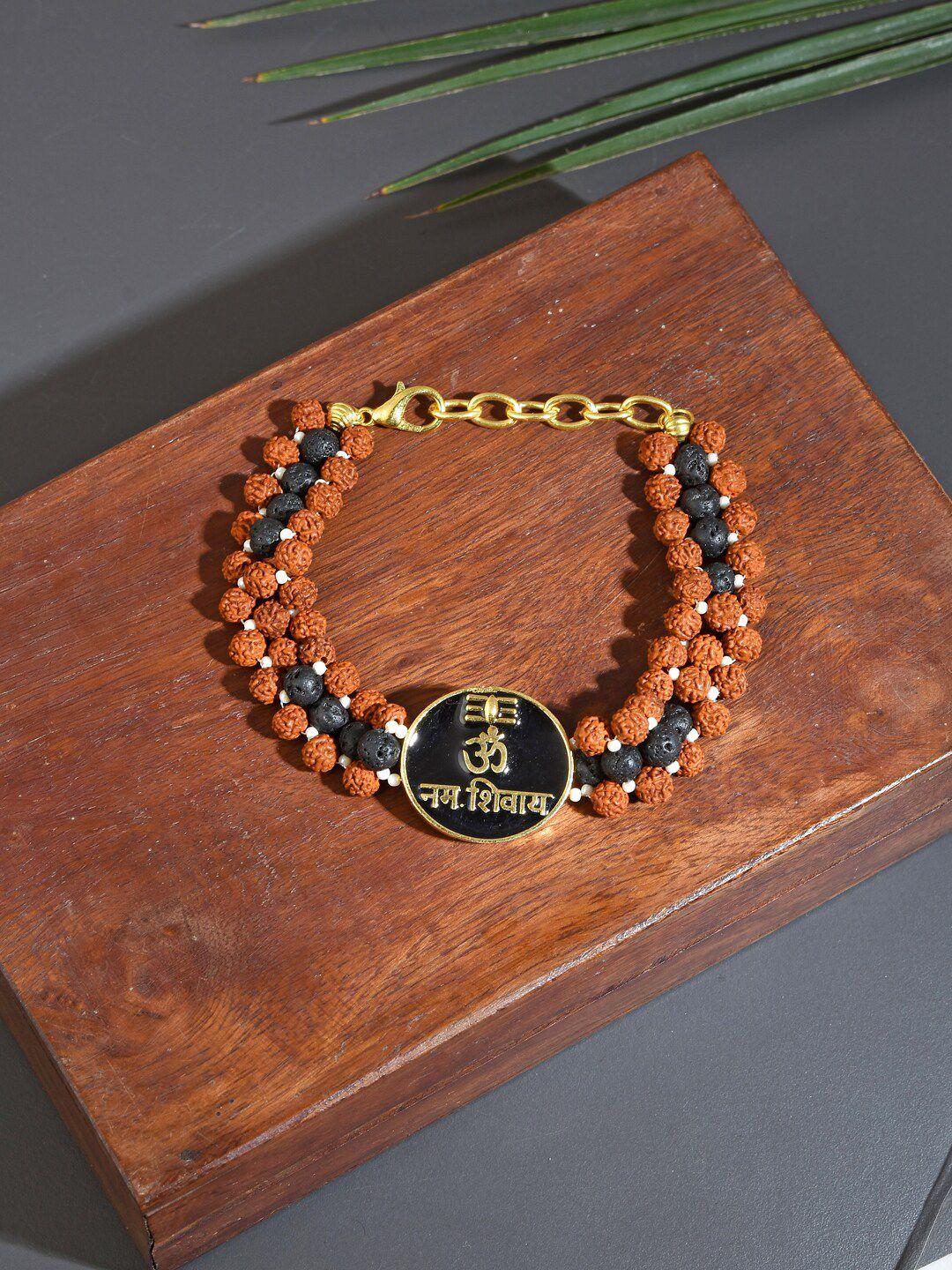 tistabene men gold-toned & brown gold-plated charm bracelet