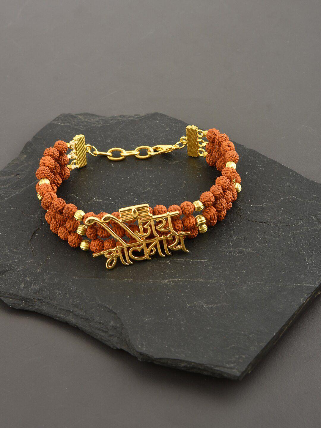 tistabene men gold-toned & brown gold-plated jai bholenath charm bracelet