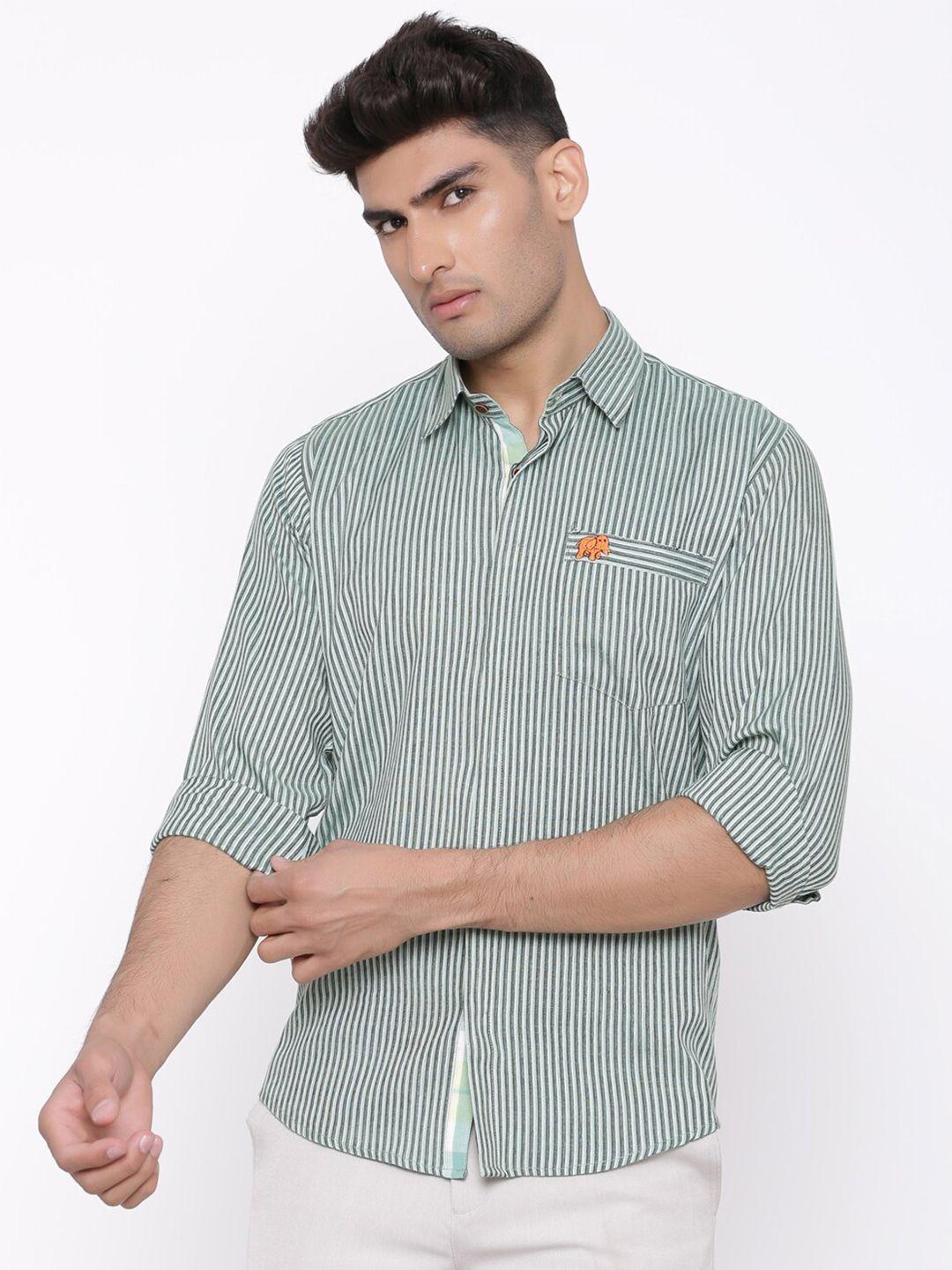 tistabene men green & white regular fit comfort striped casual shirt