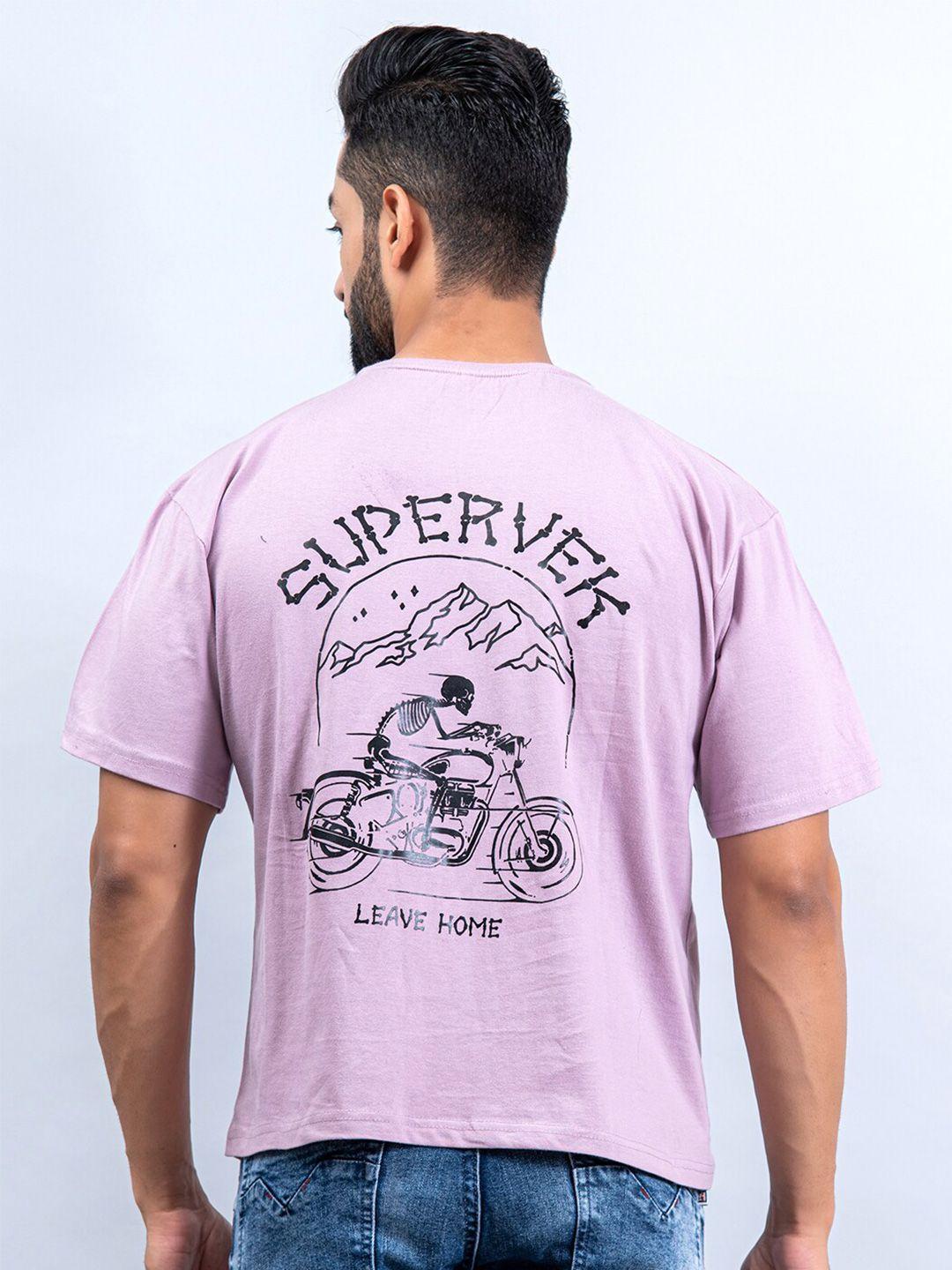tistabene men lavender biker printed raw edge oversized t-shirt