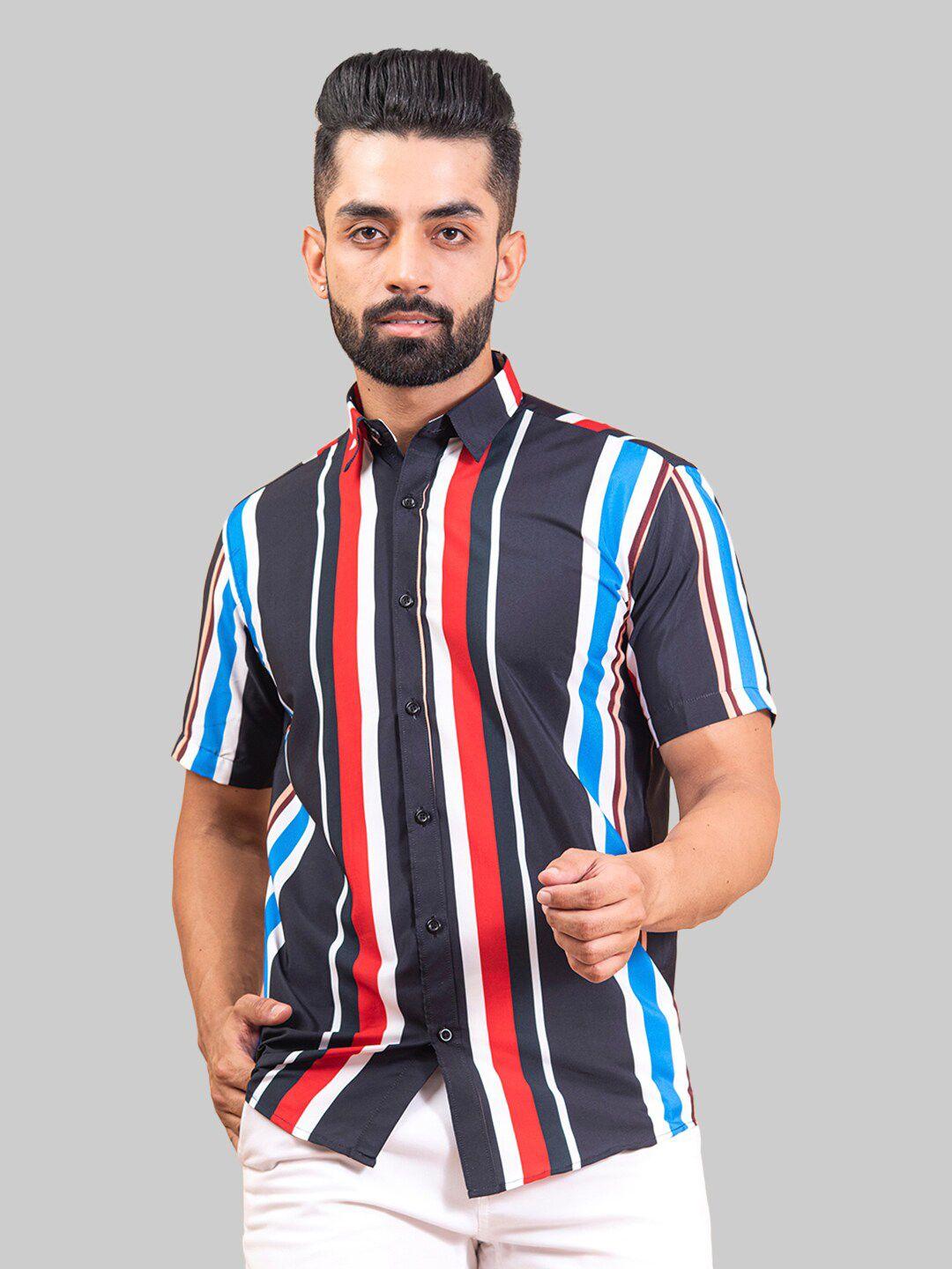 tistabene men multicolored vertical stripes half sleeves relaxed fit crepe casual shirt