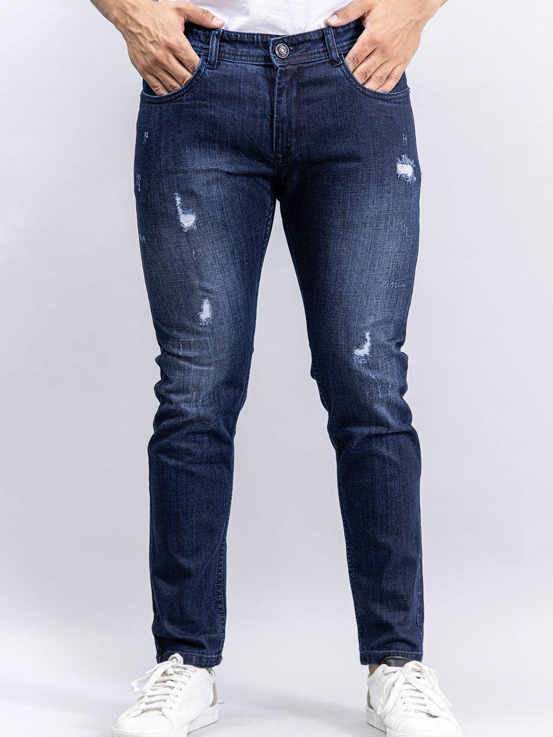 tistabene men navy blue comfort slim fit mildly distressed light fade stretchable jeans