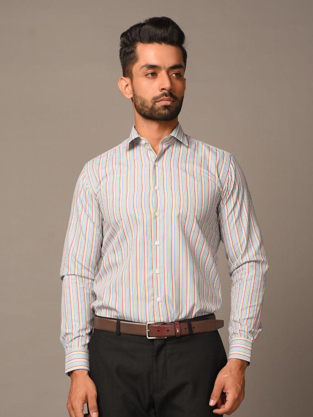 tistabene men off white regular fit comfort striped cotton formal shirt