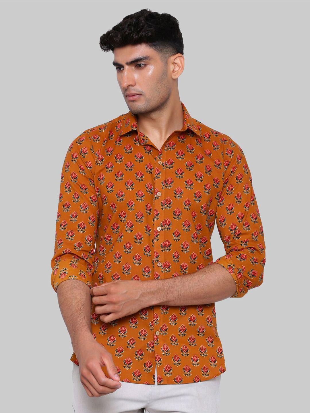 tistabene men orange premium floral printed casual shirt